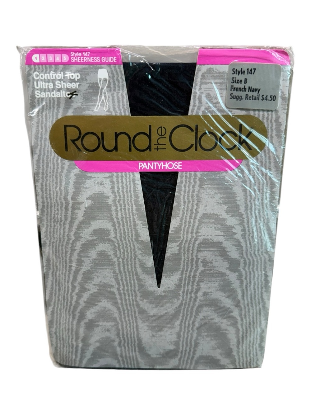 Round The Clock Control Top Ultra Sheer Pantyhose Size B French Navy 147